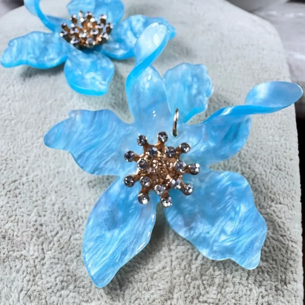 Zara Blue Floral Drop Earrings